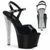 PLEASER Sky-309CHRS Silver Rhinestones Dancer Club Straps Platforms 7" Heels