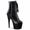 PLEASER Adore-1020 Black Real Leather Lace Up Zip Ankle Calf 7" Platform Boots