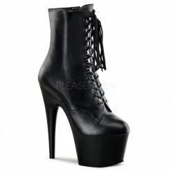 PLEASER Adore-1020 Black Real Leather Lace Up Zip Ankle Calf 7" Platform Boots