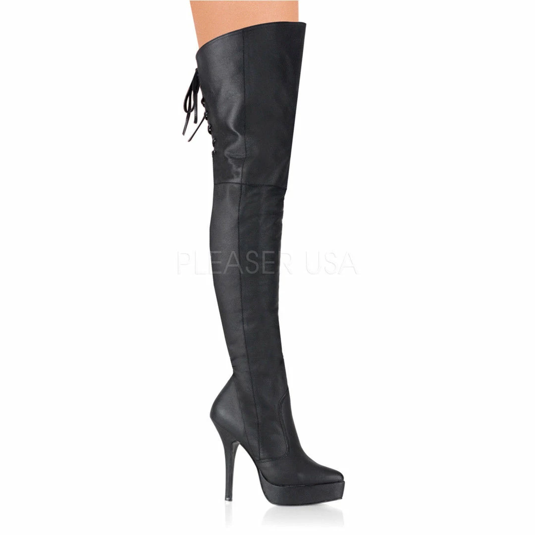 DEVIOUS Indulge-3011 Leather Drag Fetish Laces Thigh Boot Plus Size 5-15 Boots