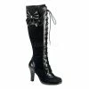 DEMONIA Glam-240 Black Goth Lolita Bow Lace Overlay 3.75" High Heels Knee Boots