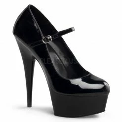 PLEASER Delight-687 Black Pinup Club Work Platform Mary Janes Stiletto 6" Heels