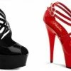 PLEASER Delight-612 Red Black Criss Cross Dancer Club Peep Toe Platforms Heels