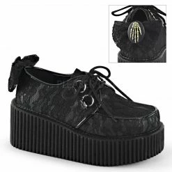 DEMONIA Creeper-212 Goth Black Vegan Leather Lace Skeleton Hand Platforms Shoes