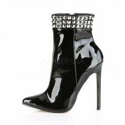 PLEASER Sexy-1006 Black Patent Sexy Club Studded Ankle Boots Stiletto High Heels