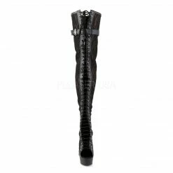 PLEASER Delight-3025ML Sexy Goth Black Lace Appliqued Mesh 6" Thigh High Boots