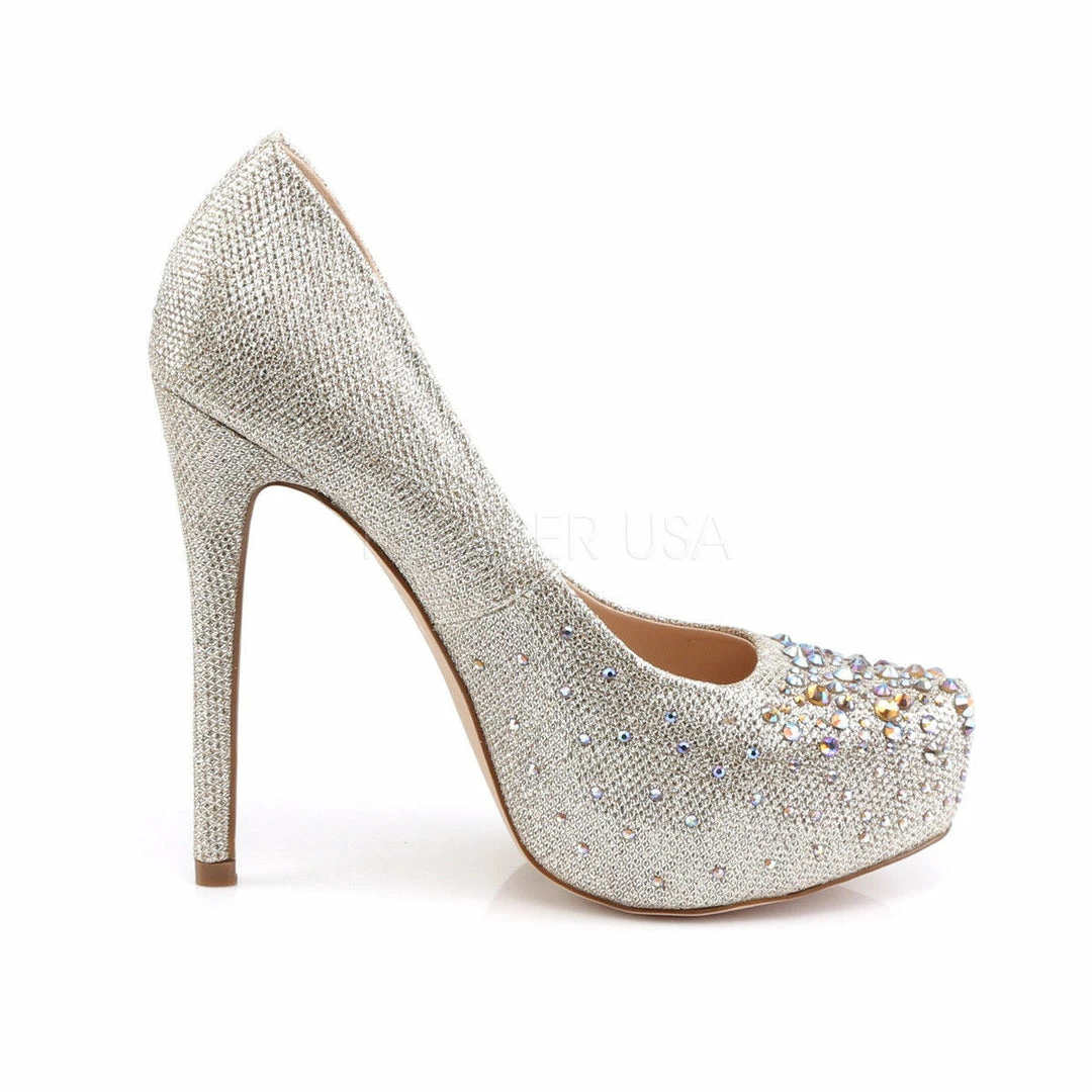 FABULICIOUS Destiny-06R Nude Silver Glitter Mesh Fabric Wedding Formal Heel Pump