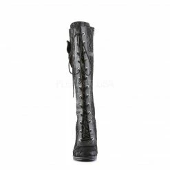 DEMONIA Glam-240 Black Goth Lolita Bow Lace Overlay 3.75" High Heels Knee Boots