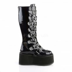 DEMONIA Damned-318 Black Hologram Goth Spike Buckles Platform Knee Boots