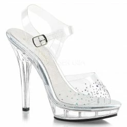 FABULICIOUS Lip-108SD Clear Ankle Strap Rhinestones Party Wedding Dress 5" Heels