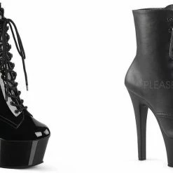 PLEASER Aspire-1020 Black Patent Or Faux Leather Ankle Calf Platform 6