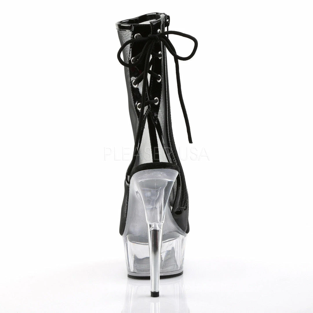 PLEASER Delight-1018MSH Black Silver Mesh Pole Dance Club Open Toe Back 6" Boots