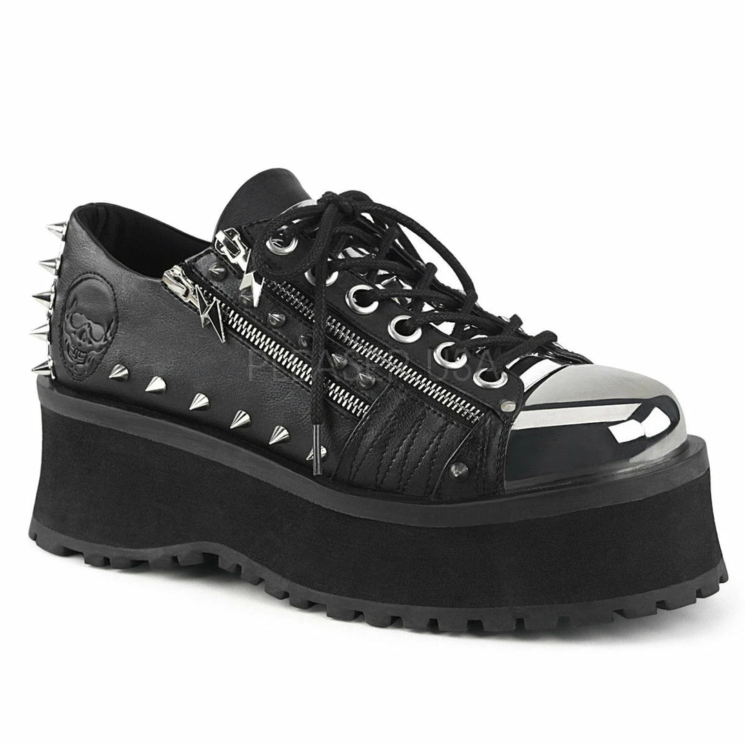 Mens/Unisex DEMONIA Gravedigger-04 Lightening Bolt Metal Toe Cap Goth Men's Unisex Shoes