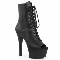 PLEASER Aspire-1021 Black Open Toe Lace Up Zip Club Platform 6