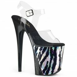 PLEASER Flamingo-808HP-2 Holographic Zebra Print Stripper Pole Dancing 8" Heels