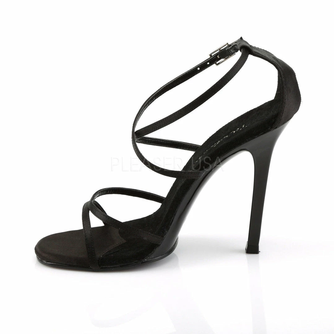 FABULICIOUS Gala-41 Black Satin Strappy Dress Formal Wedding Party 4.5" Heel
