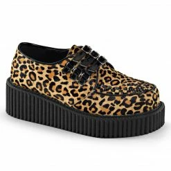 Discontinued DEMONIA Creeper-112 Leopard Faux Fur Punk Rockabilly Platform Shoe