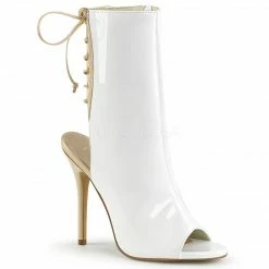 Discontinued PLEASER Amuse-1018 Open Toe Lace Up Back Ankle Boots Heels 4-13