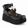 DEMONIA Sprite-02 Black Vegan Leather Goth Heart Ring Platforms Mary Janes Heels