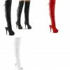 PLEASER Delight-3019 Black Red White Open Toe Heel Lace Up Back Zip Thigh Boots