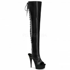 PLEASER Delight-3017 Black Open Toe Heel Lace Up Back Zip 6