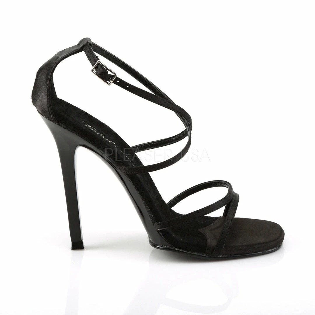 FABULICIOUS Gala-41 Black Satin Strappy Dress Formal Wedding Party 4.5" Heel