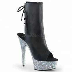 PLEASER Delight-1018LG Silver Glitter Peep Toe Platform Ankle Calf Boots Heels