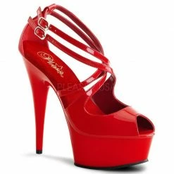 PLEASER Delight-612 Red Black Criss Cross Dancer Club Peep Toe Platforms Heels