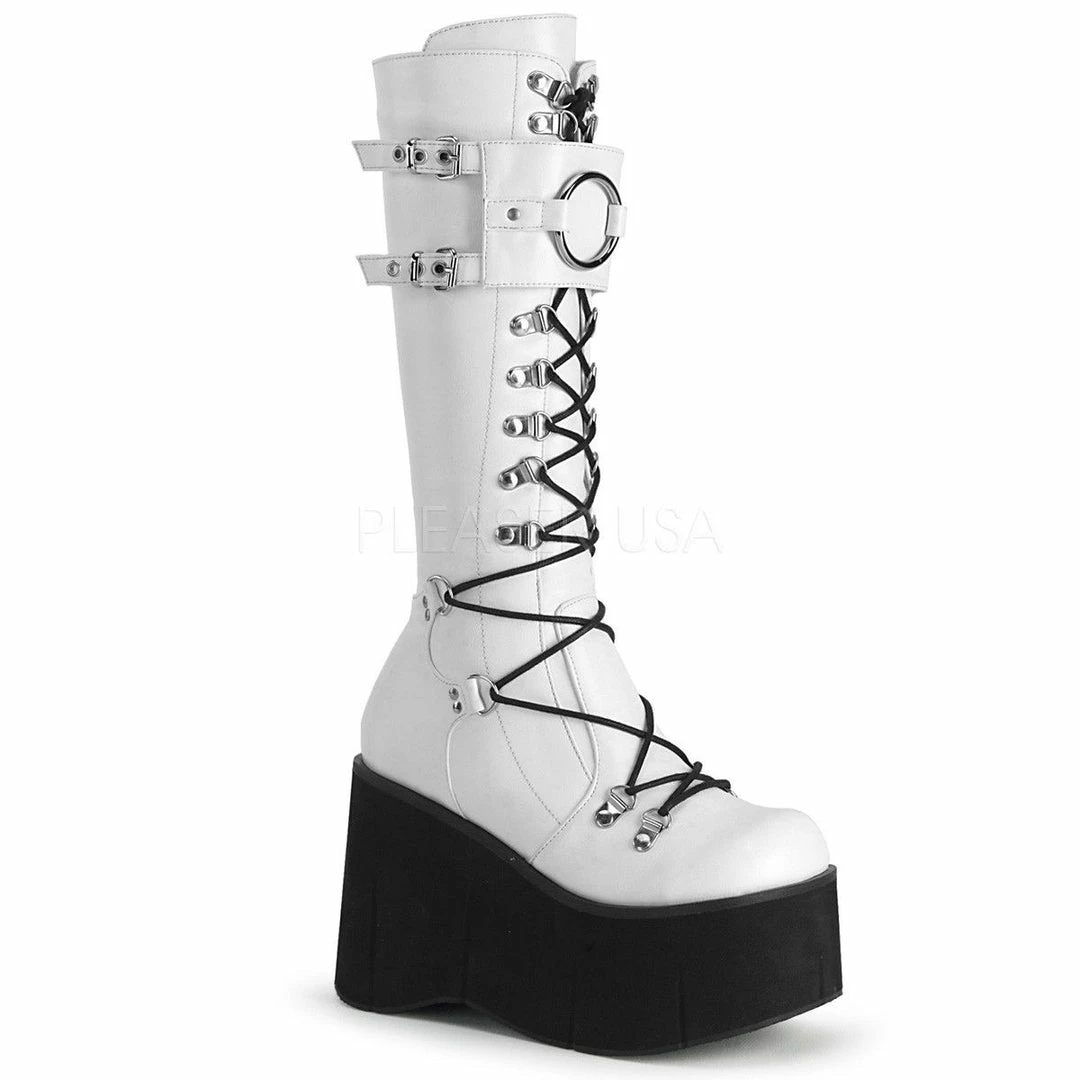 DEMONIA Kera-200 D-Ring Lace Up Goth Cyber Alternative 4.5" Platforms Knee Boots