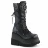 DEMONIA Shaker-70 Horseshoe O-Ring Metal Studded Plate Goth Platform Calf Boots
