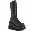 DEMONIA Shaker-72 Black Vegan Leather Goth Platforms Wedges Mid Calf Knee Boots
