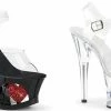PLEASER Moon-708HRS Clear Red Rhinestone Heart Stripper Club Platforms 7" Heels