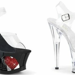 PLEASER Moon-708HRS Clear Red Rhinestone Heart Stripper Club Platforms 7" Heels
