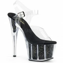 PLEASER Adore-708G Glitter Inserts 7" Stripper Club Ankle Strap Platforms Heels