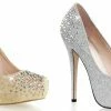 FABULICIOUS Destiny-06R Nude Silver Glitter Mesh Fabric Wedding Formal Heel Pump