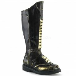 Mens/Unisex FUNTASMA Captain-115 Black Gold Studded Men's Unisex Captain Costume Knee Boots