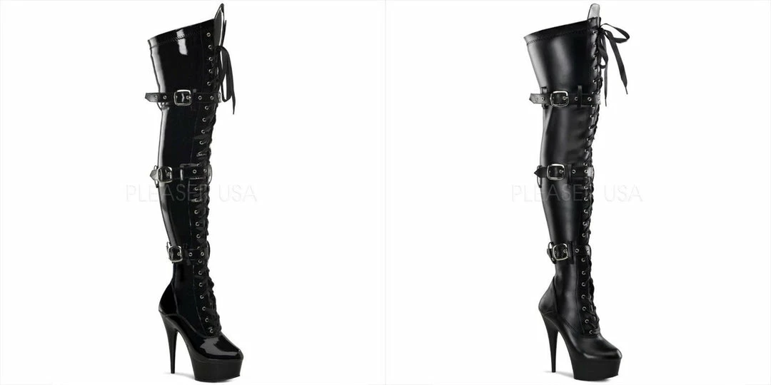PLEASER Delight-3028 Black Stripper Exotic Dancer Showgirl Club Sexy Thigh Boots
