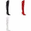 PLEASER Classique-3011 Black Red White Faux Leather Scrunch Thigh Boots Sz 4-15