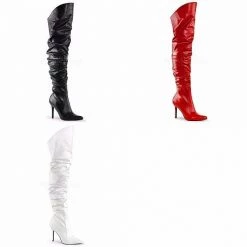 PLEASER Classique-3011 Black Red White Faux Leather Scrunch Thigh Boots Sz 4-15