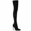 PLEASER Courtly-3005 Sexy Black Nylon Stretch Pull On 5" Heels Thigh High Boots