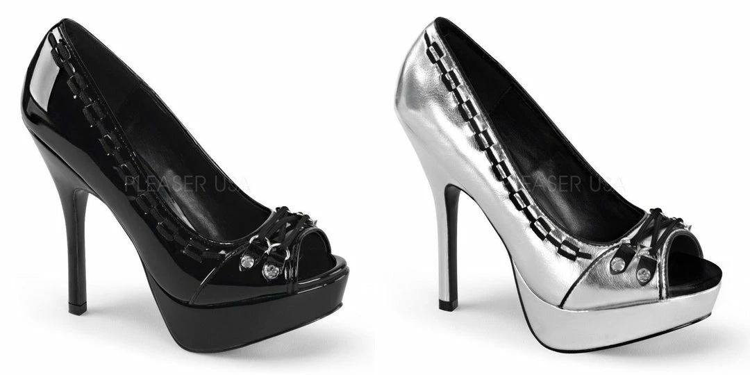 Discontinued DEMONIA Pixie-18 Laces Fetish Bondage Corset Goth Peep Pumps Heels