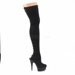 PLEASER Delight-3003 Black Lycra Exotic Stripper Dancer Back Lace Up Thigh Boots