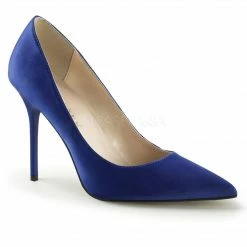 DISCONTINUED PLEASER Classique-20 Blue Satin Work Pumps Heels Large Plus Sz 5-16