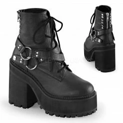 DEMONIA Assault-101 Women's Black Goth Studded Buckles Combat Platforms Boots
