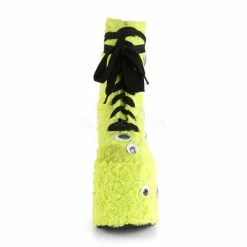 DEMONIA Slay-206 Lime Green Faux Fur Googly Eyes Funky 7" Platform Ankle Boots