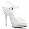 FABULICIOUS Lip-108MG Clear Ankle Strap Glitter Party Wedding Dress 5" Heels