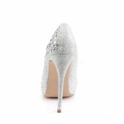 FABULICIOUS Destiny-06R Nude Silver Glitter Mesh Fabric Wedding Formal Heel Pump