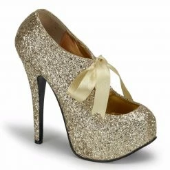 Discontinued BORDELLO Teeze-10G Glitter Pinup Burlesque Showgirl Platform Heels