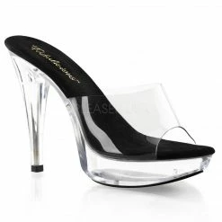 FABULICIOUS Cocktail-501 Clear Black Platforms Slip On Slides 5