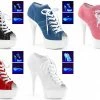 PLEASER Delight-600SK-01 Black Blue Pink Red White Canvas Sneaker Boot Heels